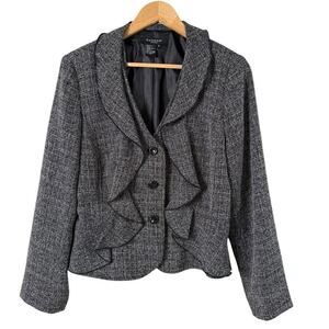 Sandro‎ Sportswear Gray Tweed Blazer Ruffle Front, Size Medium
